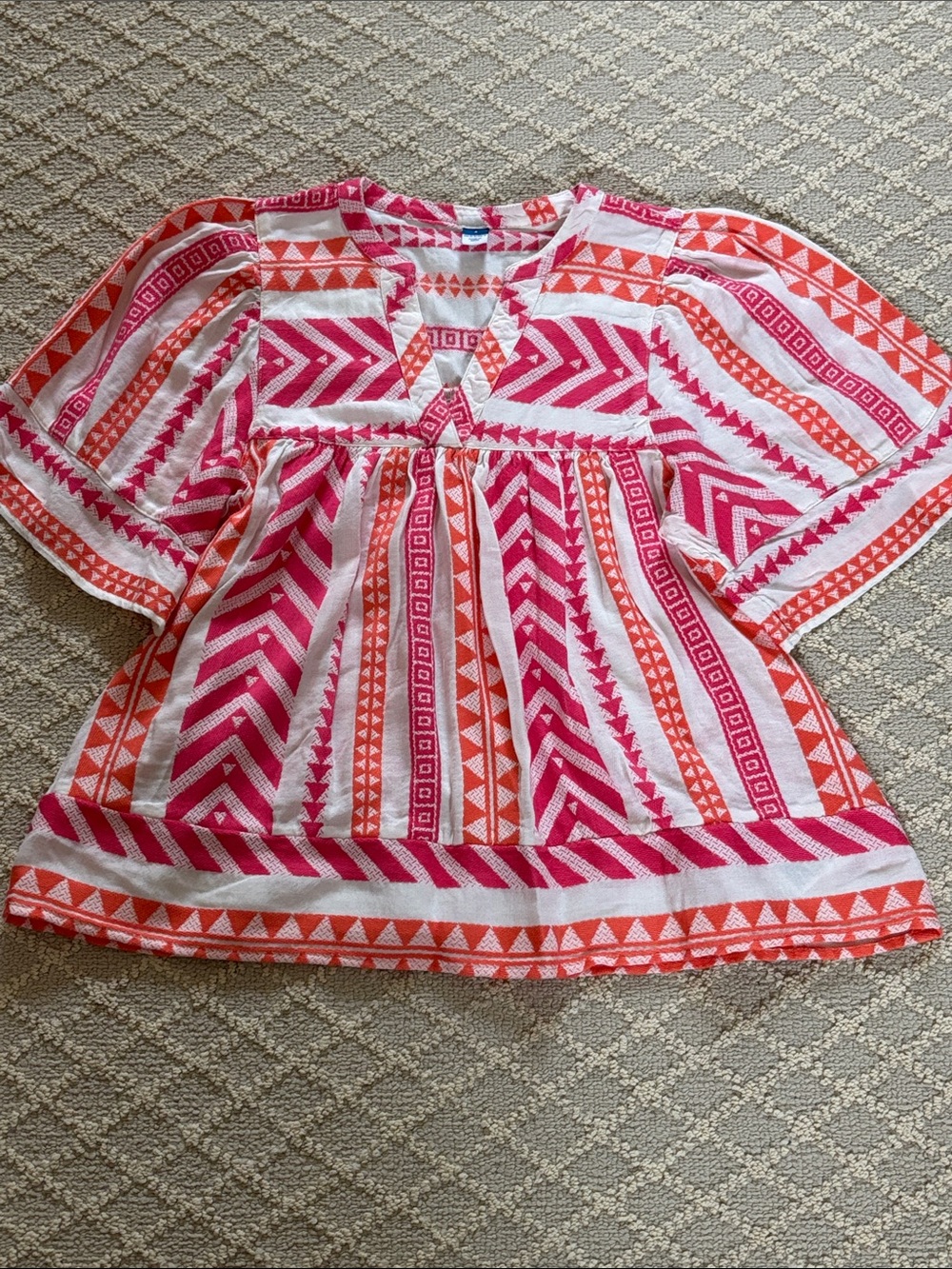 Old Navy Pink & Orange Patterned Peasant Top